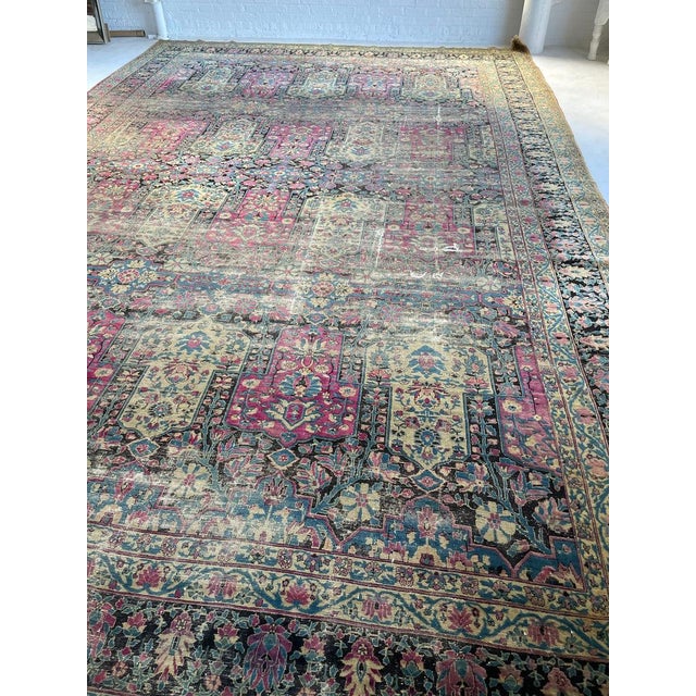 Antique Garden Inspired Design PALACE SIZE Charcoal, Magenta, Denim Blue Rug 11.4 x 17.7 For Sale In Milwaukee - Image 6 of 13