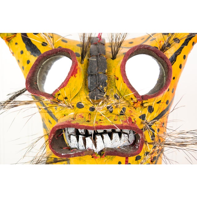 1980s Mid 20th Century Ceremonial Leather Tiger / Jaguar Mask From Guerrero, Mexico For Sale - Image 5 of 17
