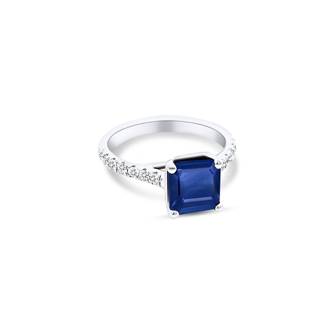 Natural Sapphire Diamond Ring 14k W Gold 3.18 TCW Certified, , Size 7 For Sale - Image 4 of 18