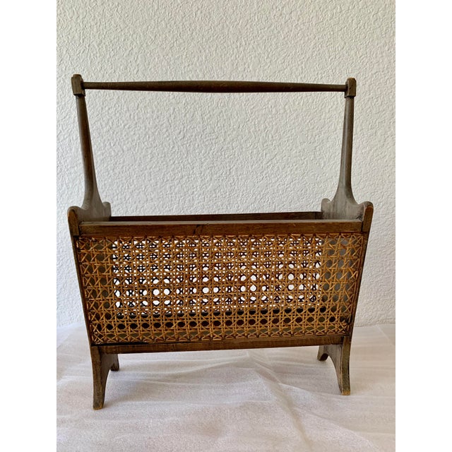Midcentury Italian Wood Cane Magazine Rack Chairish