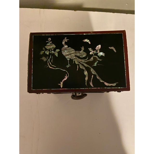 Vintage Korean Jewelry Box Black Lacquer With Mother of Pearl Inlay