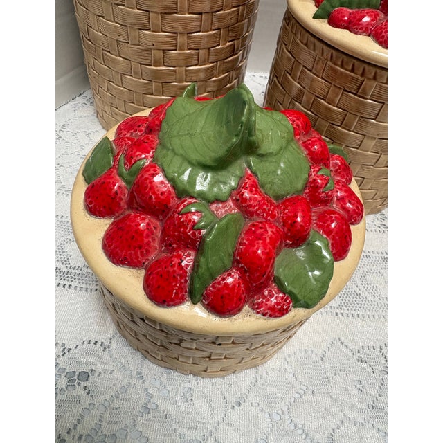 Vote Rage 1970s Strawberry Basket Ceramic Canisters, Set of Four For Sale - Image 10 of 10