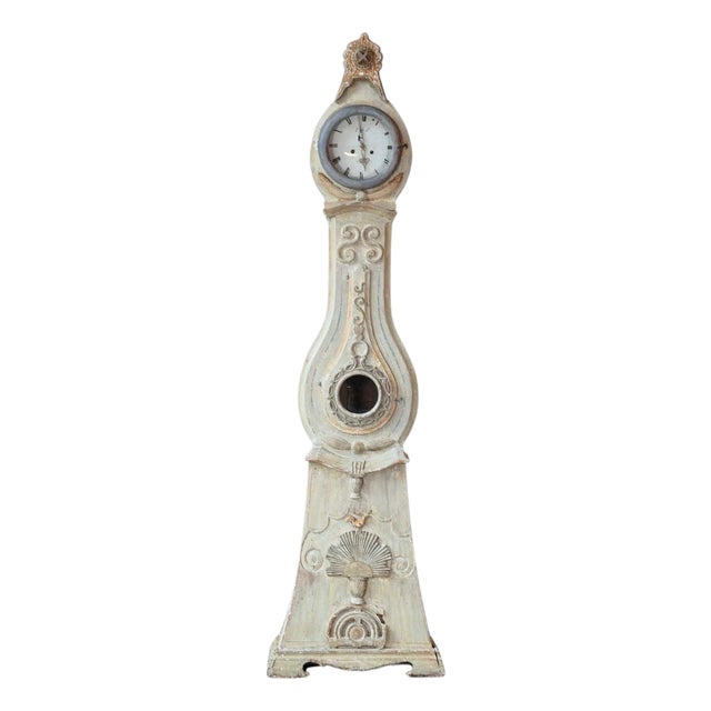 Antique Gustavian Longcase Clock, Hand-Carved Pine, Sweden, 1820 For Sale