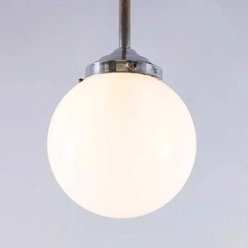 Silver French Opal Glass Tabac Pendant Lamp, 1950s For Sale - Image 8 of 9