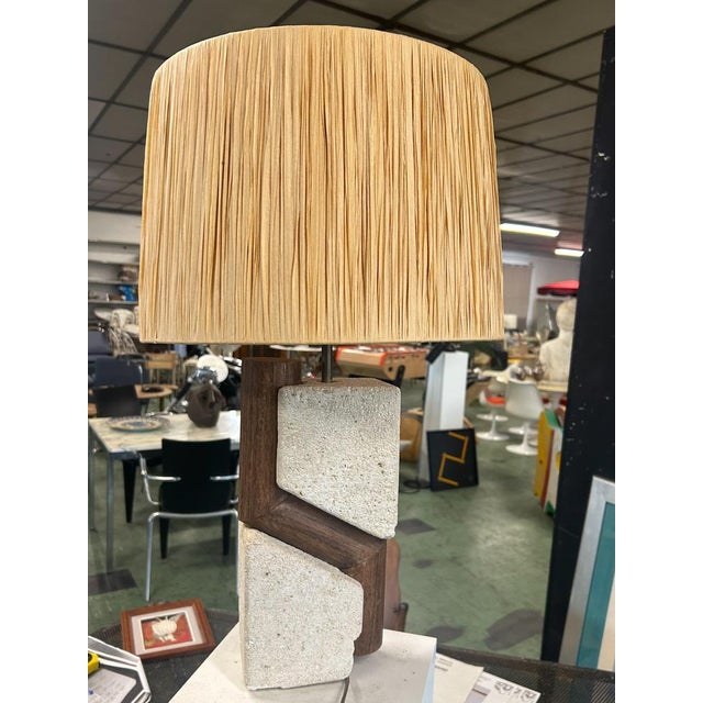 Stone and Wood Lamp by Albert Tormos, 1960s, in Good conditions. Designed 1960 to 1969 This piece is attributed to the...
