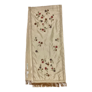 Sethi & Sethi Nostalgia Tea Floral Embroidered Beaded Fringe Silk Throw/ Table Runner