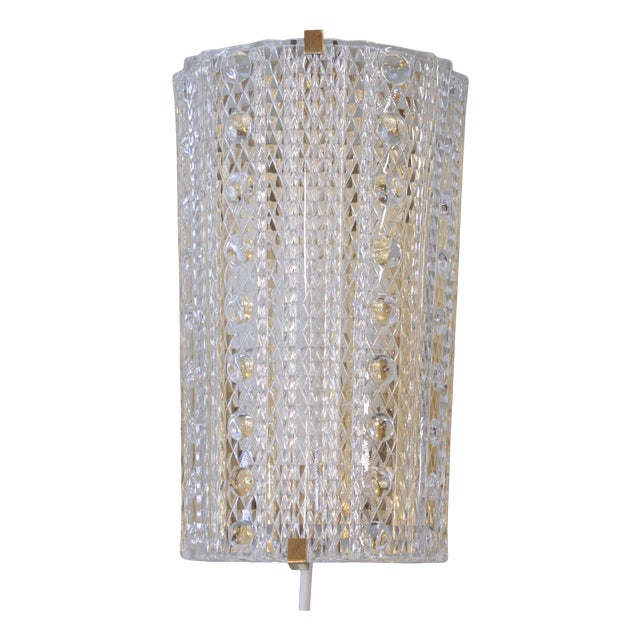 Mid-Century Danish Glass and Brass Sconce by Carl Fagerlund for Orrefors, 1960s For Sale