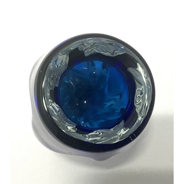 1970s 1970s Czech Twisted Cobalt & Clear Glass Vase For Sale - Image 5 of 8