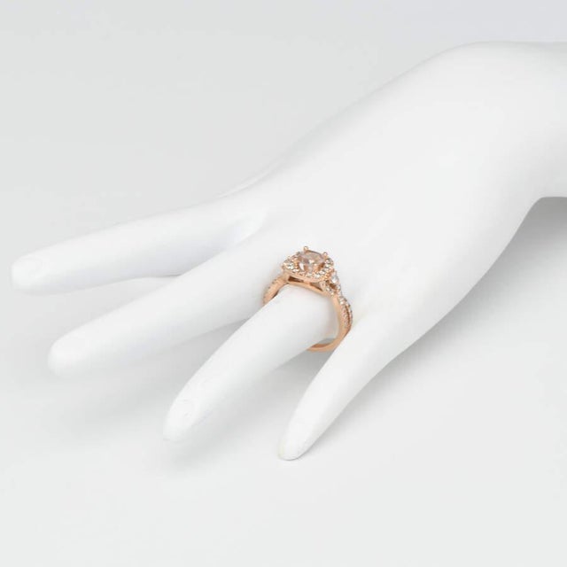 2010s 14KR Morganite(0.95) & Diamond(0.80) Halo Ring, size 7 For Sale - Image 5 of 5