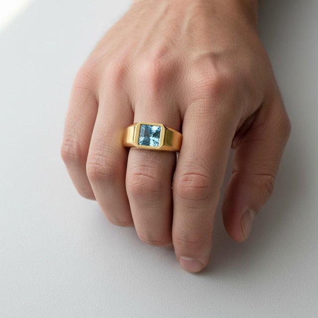 Signet Ring With Topaz for Men Silver, Gold, Size 10 For Sale - Image 4 of 6