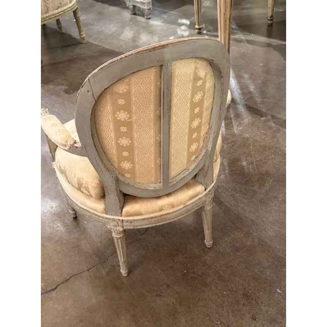 18th Century 18th Century French Louis XVI Carved and Painted Armchair For Sale - Image 5 of 7