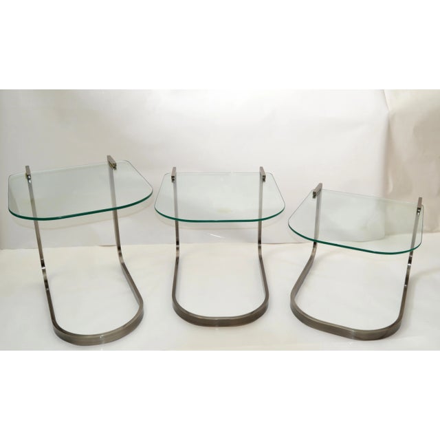 1970s Design Institute of America 'Dia' Three Vintage Glass & Steel Nesting Tables For Sale - Image 5 of 13