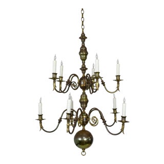 Dutch Baroque 2-Tier Brass Scroll Candlestick Chandelier For Sale