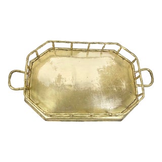 Vintage Faux Bamboo Brass Tray For Sale