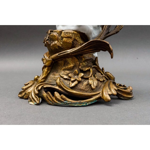 Pair of Mid 20th Century Chinoiserie Porcelain Figural Ormolu Candelabra Candle Holders For Sale - Image 9 of 11