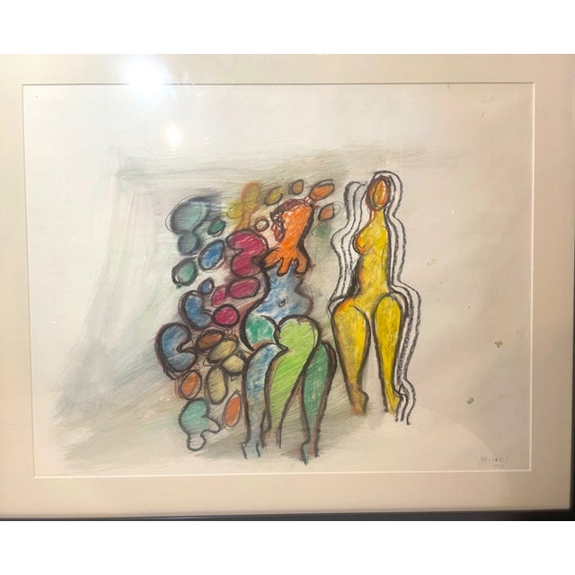 Vintage Orignal Lucia Wilcox Gouache Mixed Median Abstract Nudes Painting Sketch For Sale - Image 4 of 12