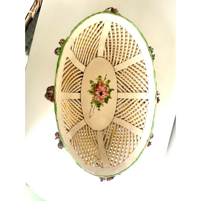 Antique Italian Lattice Lidded Centerpiece Ceramic Bowl on Putti Cherub For Sale - Image 11 of 12