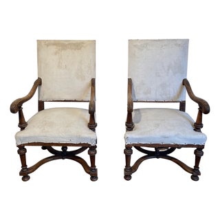 Late 19th Century Pair of Louis Xiii Style High-backed Walnut Armchairs For Sale