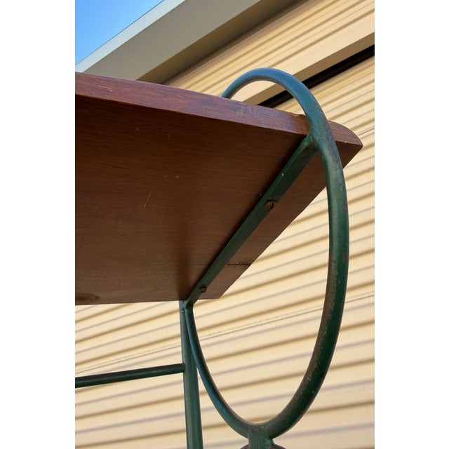 Brown 1940s Monterey Furniture Company Maple Baker’s Rack/Hutch With Green Wrought Iron and Shelving For Sale - Image 8 of 14