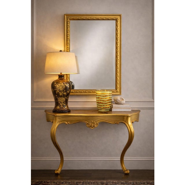 French Vintage Italian Louis XV Style Gilt Console Table – Rococo Cabriole Leg Entry Table – Made in Italy For Sale - Image 3 of 7