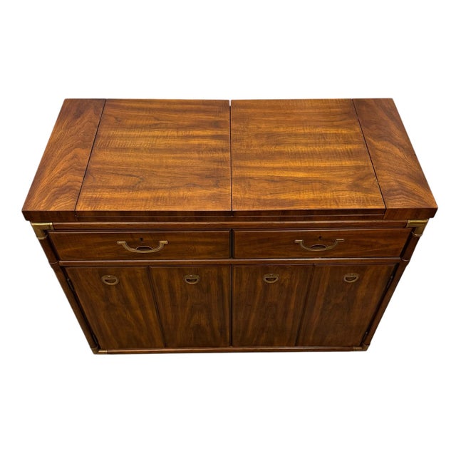 Wood Vintage Drexel Heritage Accolade II Collection Campaign Style Walnut Server / Sideboard For Sale - Image 7 of 12