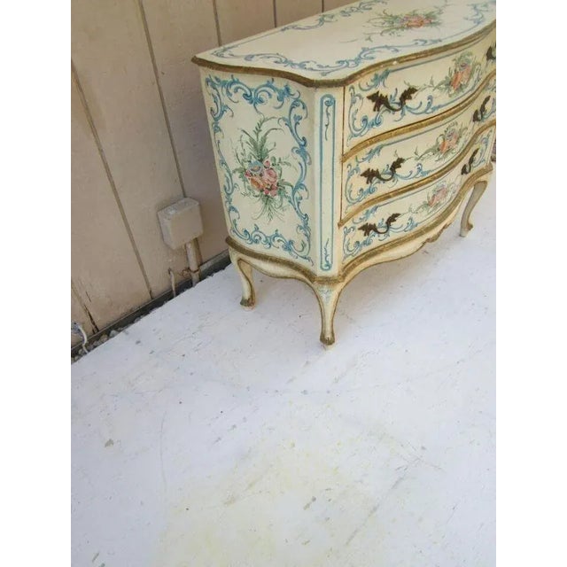 Wood Vintage From 1950s Hand Painted Chest of Drawers 3 Drawer Serpentine Style For Sale - Image 7 of 12