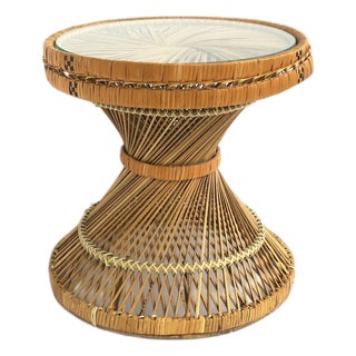 Wicker and Glass Side Drinks Table, Circa Mid-20th Century For Sale