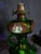 American Antique Emerald Green Glass Kerosene Finger Lamp 4-Panel Portrait Pilgrim For Sale - Image 3 of 18