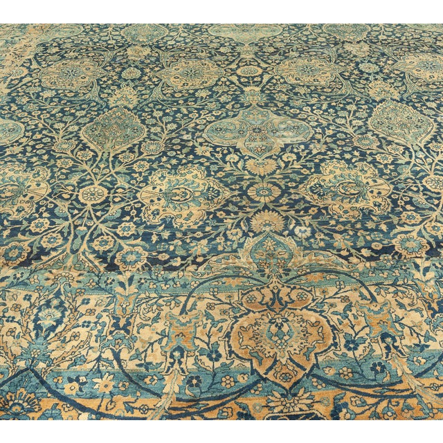 Antique Persian Kirman Botanic Navy Blue Background Rug For Sale - Image 4 of 9