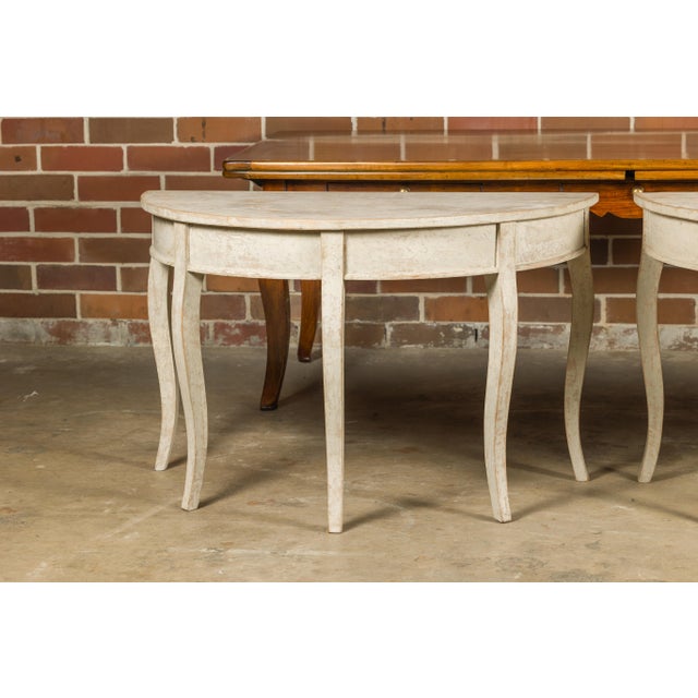 Swedish 19th Century Painted Demilune Tables with Cabriole Legs, a Pair For Sale In Atlanta - Image 6 of 12