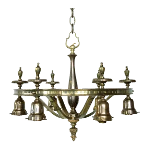 1920s Vintage American Brass 6-Light Chandelier