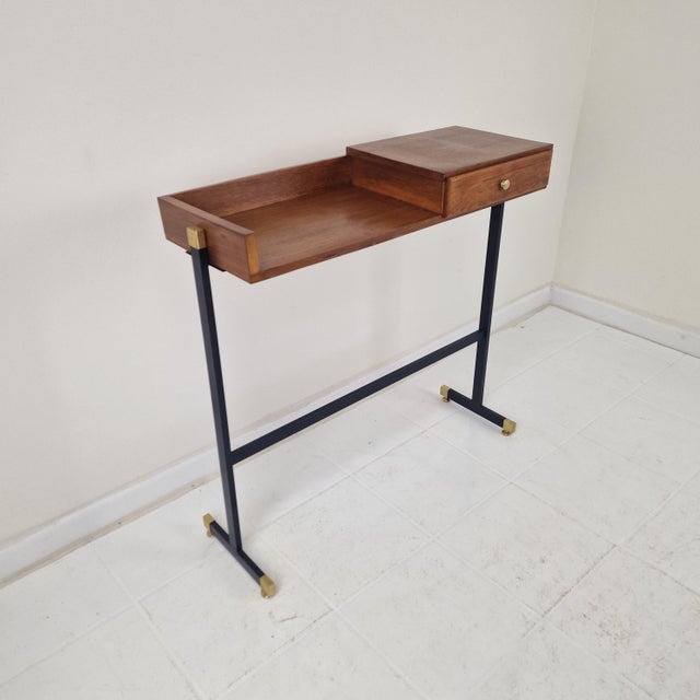 Black Mid-Century Modern Italian Console Table with Brass Elements, 1950s For Sale - Image 8 of 18