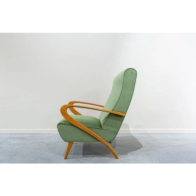 Textile Mid-Century Italian Armchair in Green Velvet, 1950 For Sale - Image 7 of 9