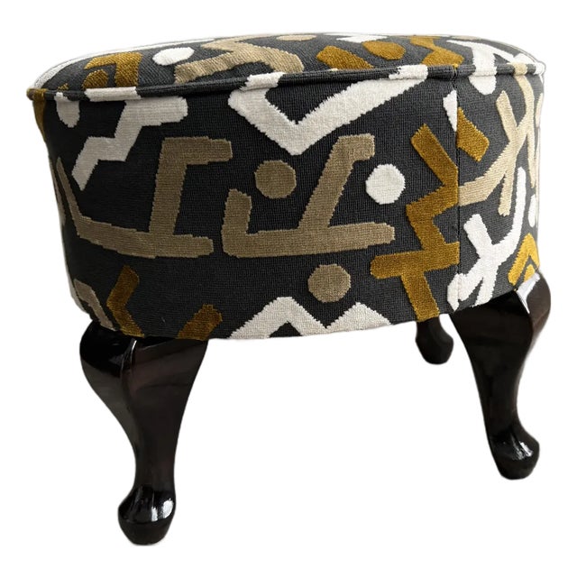 1920s Hungarian Art Deco armchair with fully restored walnut cabriole legs finished in high-gloss lacquer. Upholstered in...