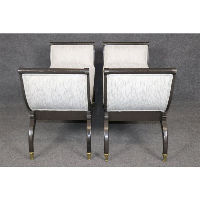 Dimensions: 28 inches High x 44.5 inches wide x 18.5 inches deep. Seat height 19 inches. This elegant pair of French...