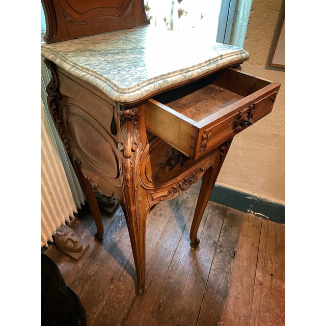 Louis XV Style Bedside Table in Carved Walnut, 1890s For Sale - Image 4 of 7