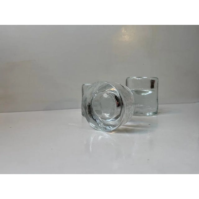 Scandinavian Modern Ice Glass Tealight Candleholders, 1980s, Set of 3 For Sale - Image 4 of 6