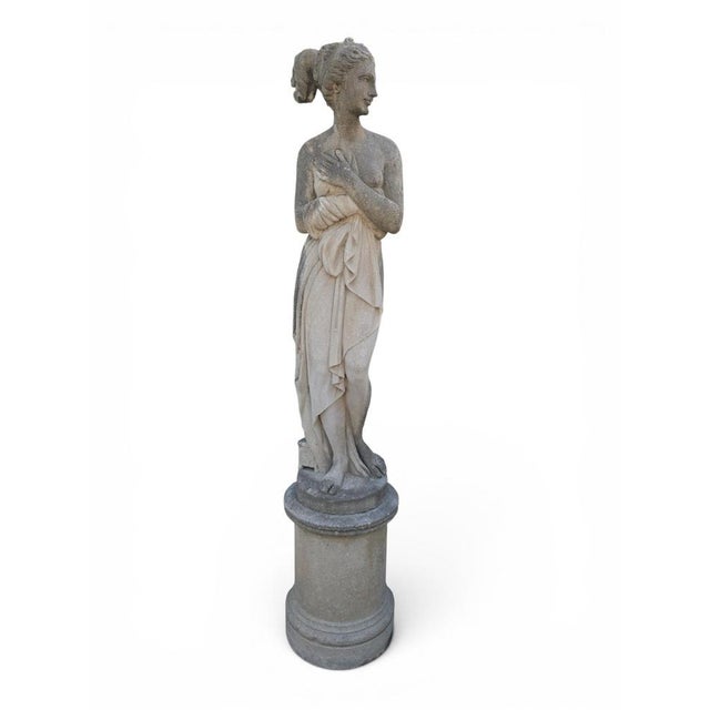 Elegant monumental sculpture depicting Venus, the classical goddess of beauty and love, masterfully carved in Vicenza...