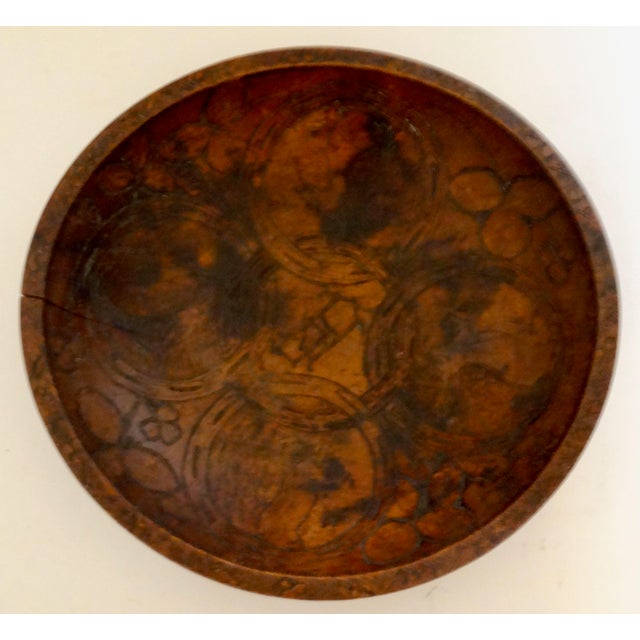 Wood Early Americana Carved Wood Bowl With Rabbits For Sale - Image 7 of 15