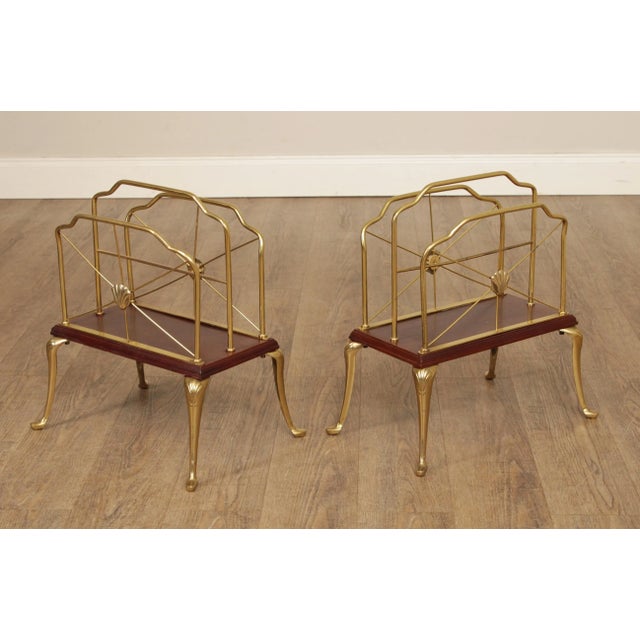 High Quality Pair of Shell Decorated Magazine Stands with Cherry Shelf and Brass Racks on Cabriole Legs