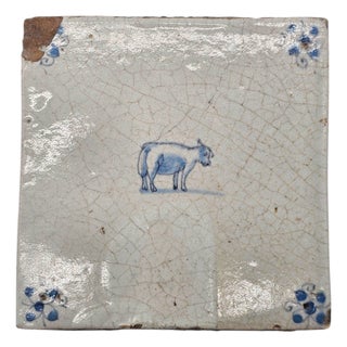 18th Century Dutch Delft Faience Tile With Animal Motif For Sale