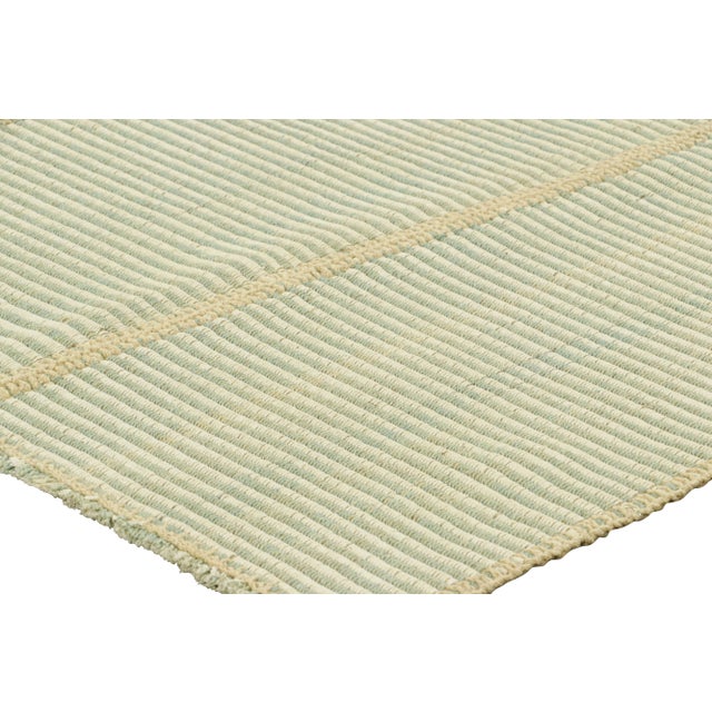 Rug & Kilim’s Contemporary Kilim in Ivory White and Blue Textural Stripes For Sale In New York - Image 6 of 7