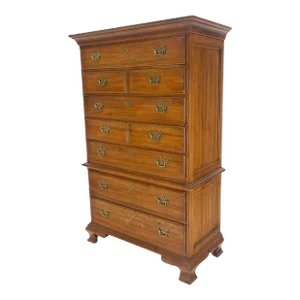 Light Walnut Chest on Chest Dresser High Boy Brass Pulls by Thomasville