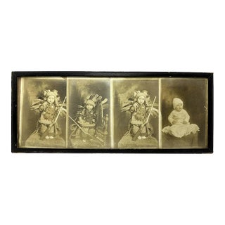 Antique Framed Photograph Collage: Toddler Dressed as Native American For Sale