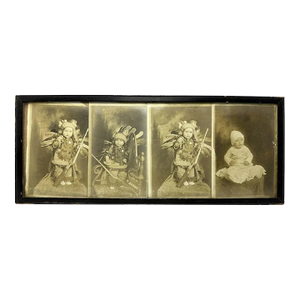 Antique Framed Photograph Collage: Toddler Dressed as Native American