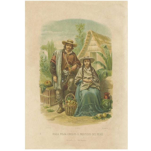 Tomás Padró, Costume Plate of Peruvian Mestizos, Red Race, 1880, Print For Sale - Image 9 of 9