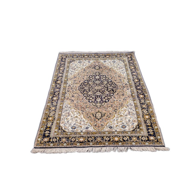 Persian 1980s Hand-Knotted Persian Silk Qum Rug 3'6" X 6' For Sale - Image 3 of 12