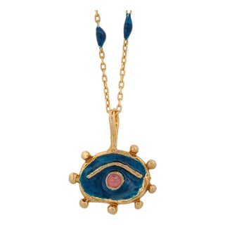 Blue Hittite Sun Pink Tourmaline Statement Necklace For Sale