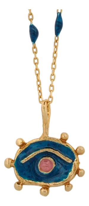 Blue Hittite Sun Pink Tourmaline Statement Necklace
