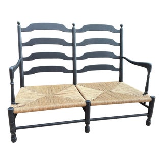 Provençal Ladder-Back Bench with Woven Rush Seats, 1880s For Sale